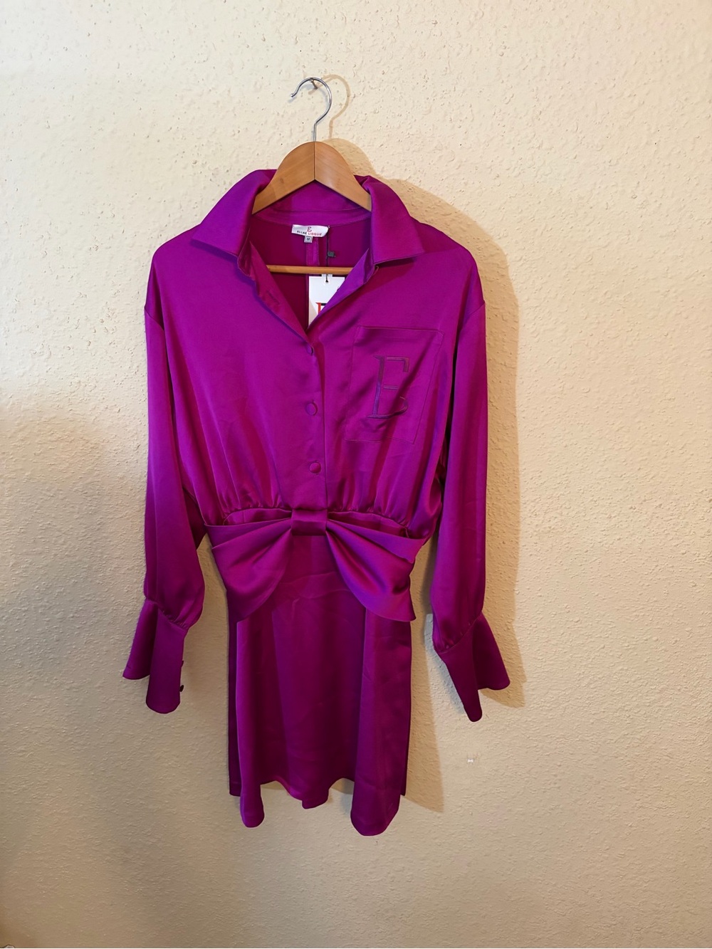 Knot-Waist Midi Shirt Dress in Vibrant Fuchsia